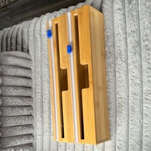 Bamboo Ziplock Bag Holder with Blue Accents